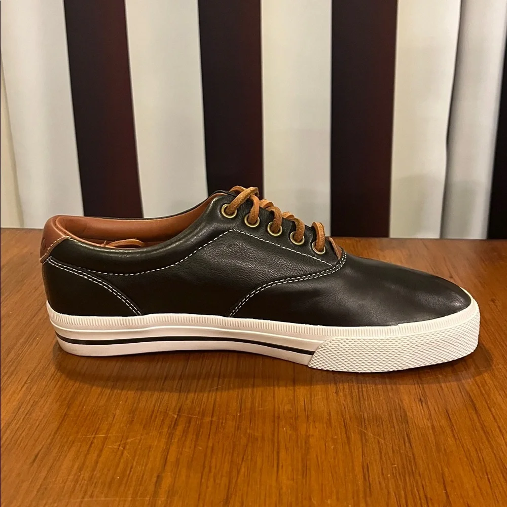 Polo Ralph Lauren Vaughn Soft Leather Boat Shoes Sneakers new black Men’s Size 8